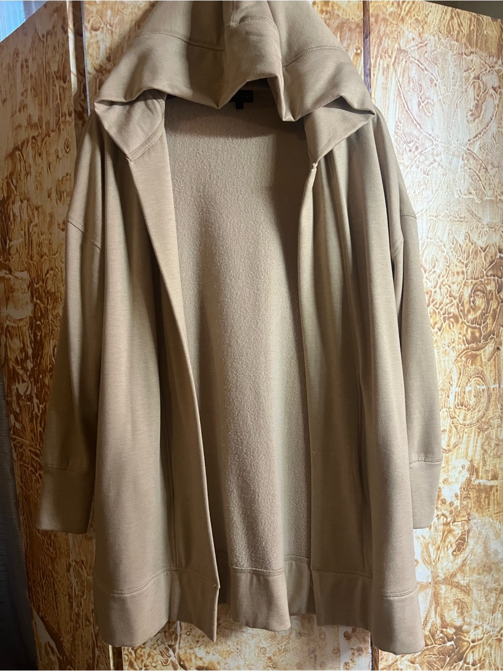 Buckle Black Oversized Women's Hooded Open-Front Coatigan - Tan